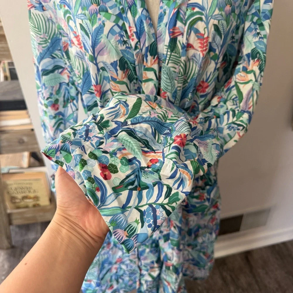 DEREK ROSE LONDON S Cotton Kimono Robe Jungle